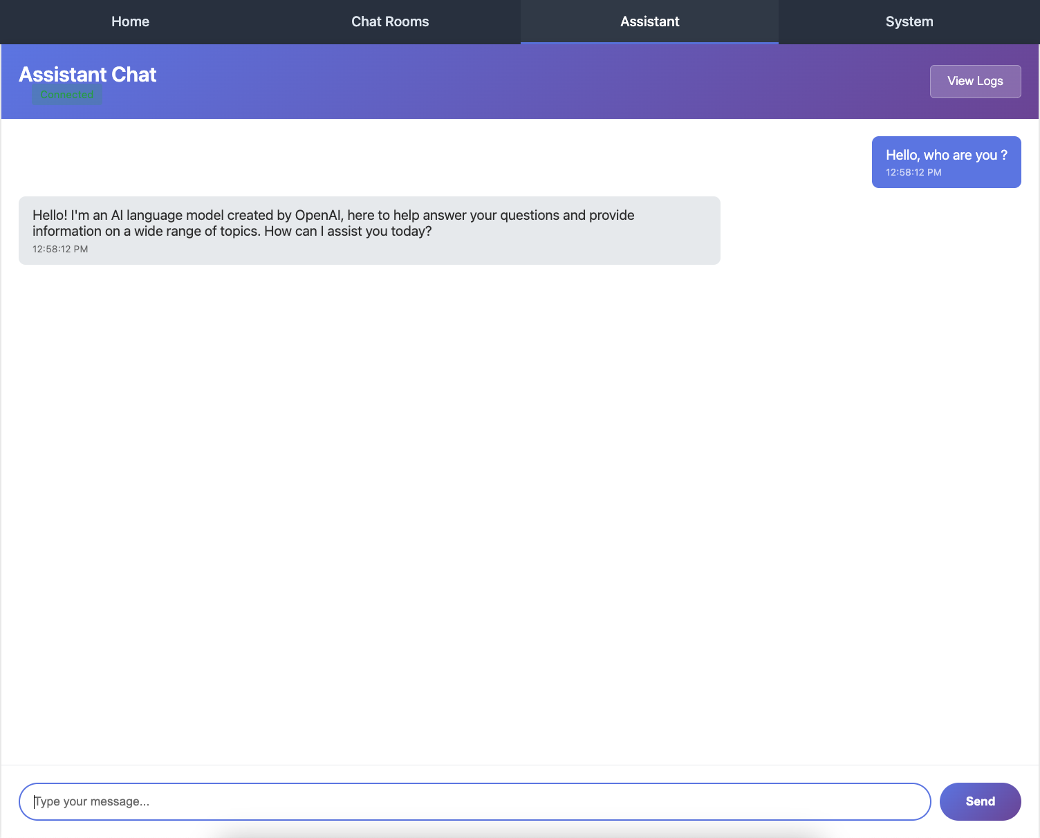 Complete streaming response displayed in the chat interface